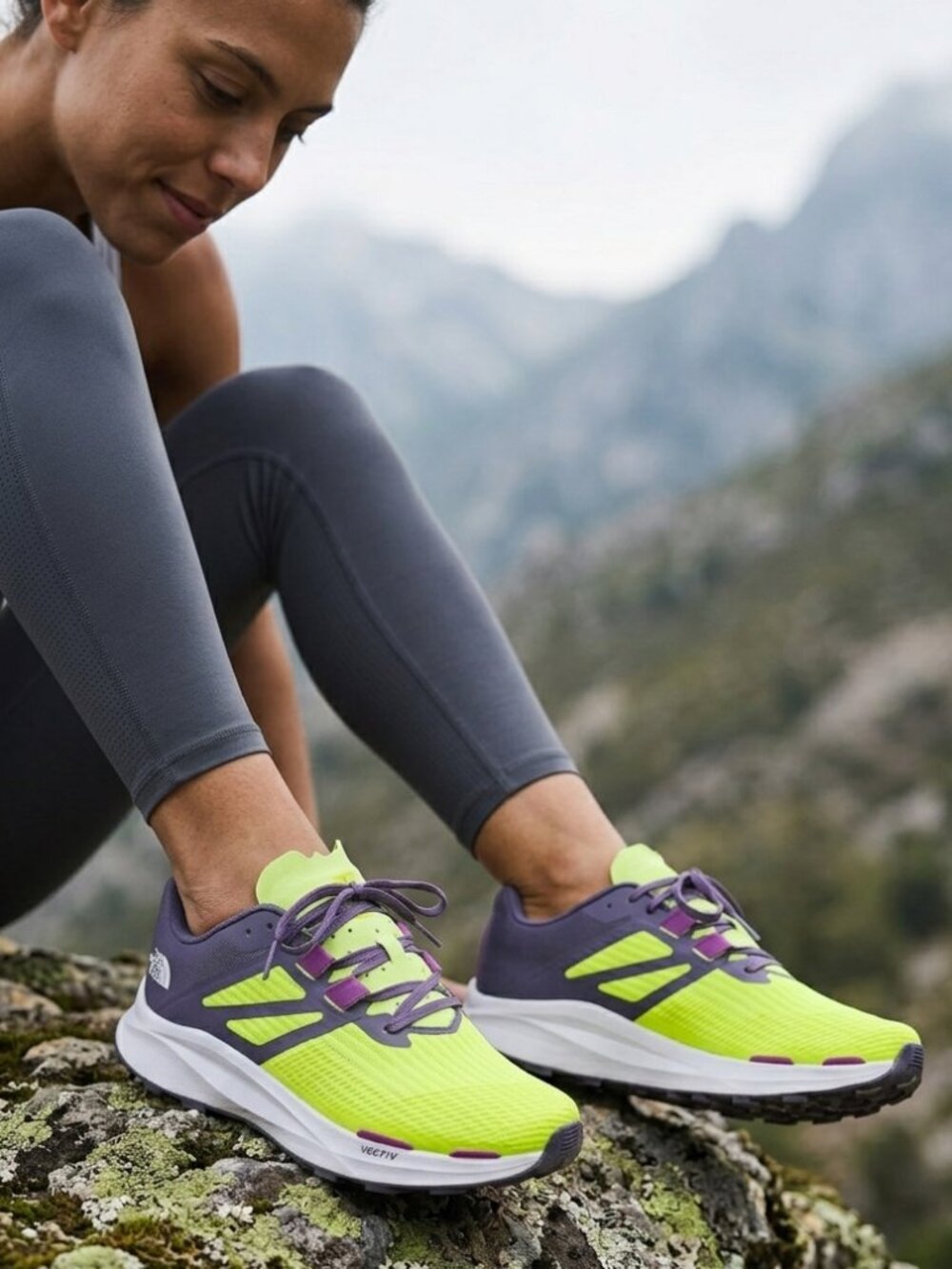The North Face VECTIV Eminus Neon Yellow Purple Trail Running Shoes Size 8.5 NEW